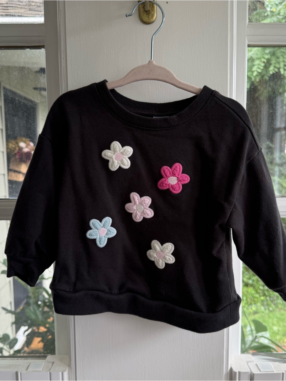 Carter's Baby Girl Black Sweatshirt with Pastel Flower Patches 18M